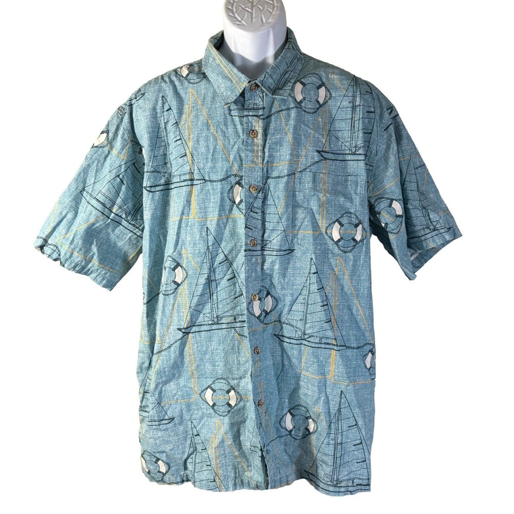 COOKE STREET‎ Men's Short Sleeve Button Down Sailing Shirt Blue 2XL